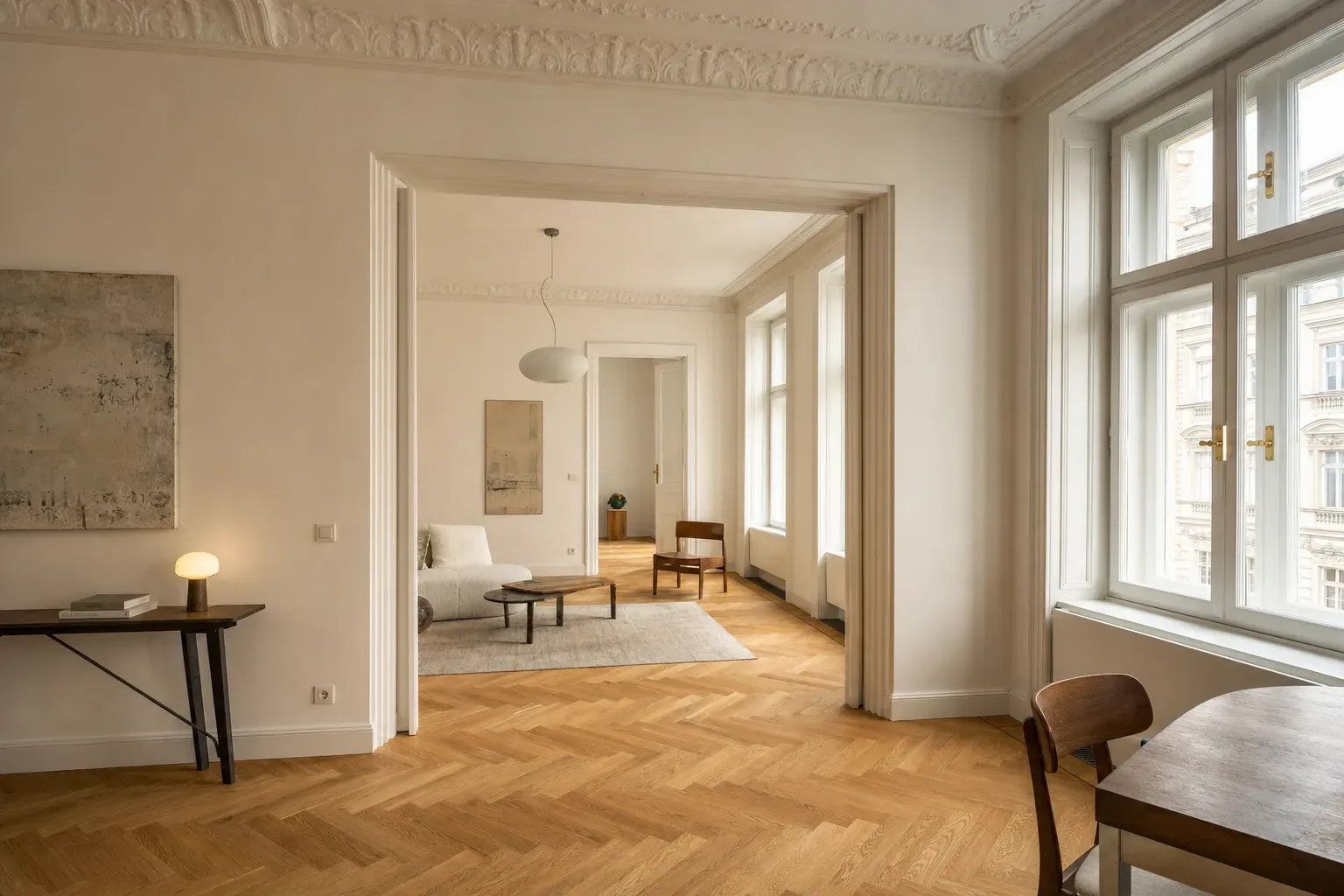 Wohnungszusammenlegung in einem Wiener Altbau mit neuem Wanddurchbruch (beispielhafte Darstellung)